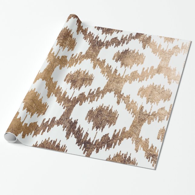 Papier Cadeau Or blanc moderne de laiton de faux de motif d'ikat (Déroulé)