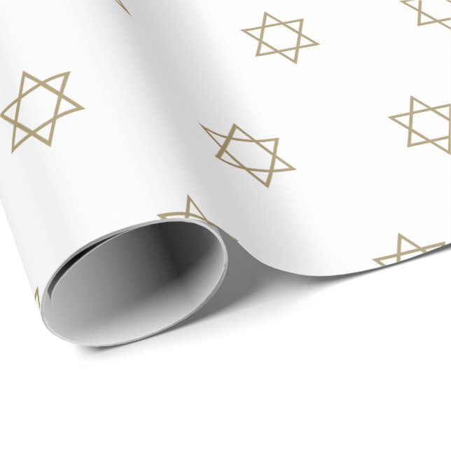 Papier Cadeau Or blanc moderne étoile de David motif élégant (Coin rond)