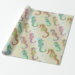 Papier Cadeau Or d'hippocampes