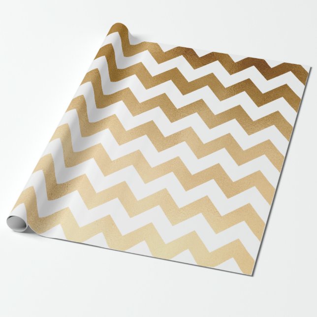 Papier Cadeau or élégant de faux et motif blanc de chevron (Déroulé)