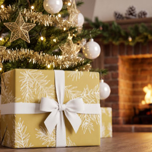 Papier Cadeau Or Élégant Moderne Botanique Pin Noël