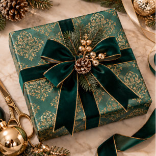 Papier Cadeau Or Élégant Noël Damassé Métallique Élégant