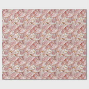 Papier Cadeau Or Élégant Verre Rose Blanc Marbre Esthétique