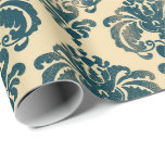 Papier Cadeau Or et damassé fascinante moderne rustique bleue<br><div class="desc">papier d'emballage fait sur commande</div>