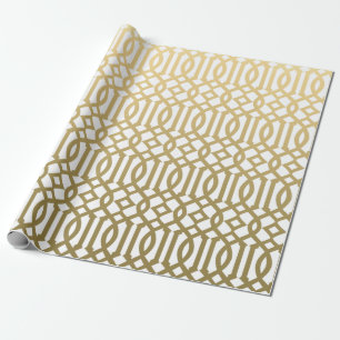 Papier Cadeau Or et motif moderne blanc de treillis