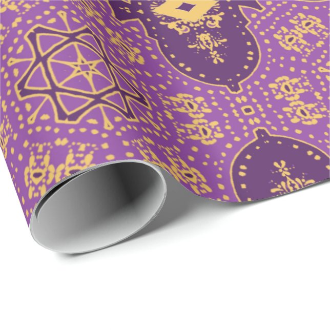 Papier Cadeau Or et Violettes (Coin rond)