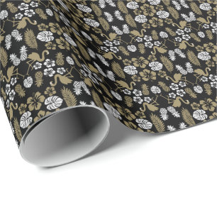 Papier Cadeau Or Floral Tropical Motif