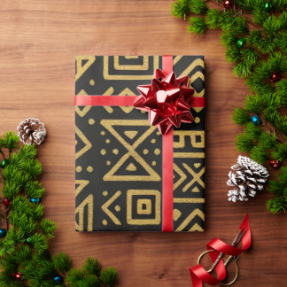 Papier Cadeau Or Géométrique Tribal