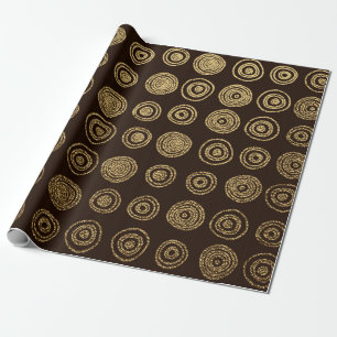 Papier Cadeau Or Golden, motif dessiné à la main avec cercles.