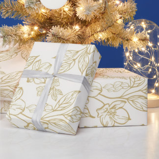 Papier Cadeau Or Ivory Beige Botanical Floral Vintage Doré