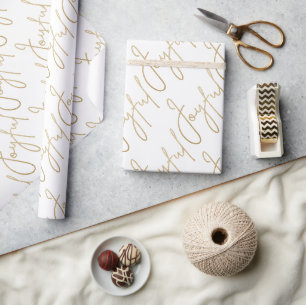 Papier Cadeau Or JOYEUX sur fond blanc