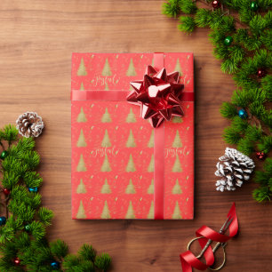 Papier Cadeau Or JOYEUX sur Noël Rouge