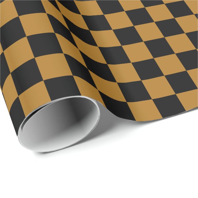Papier Cadeau Or mat et carreaux noirs (Coin rond)