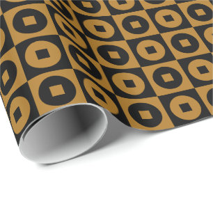 Papier Cadeau Or mat et cercle carré noir