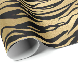 Papier Cadeau Or Métallurgique Tigre Noir Peau animal Élégant Gl