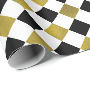 Papier Cadeau Or, noir, + Enveloppe de cadeau Checkered de