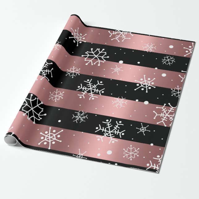 Papier Cadeau Or noir et Rose avec flocons de neige (Déroulé)