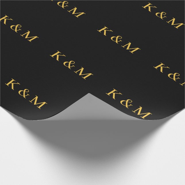 Papier Cadeau Or Noir Monogramme Initiales Mariée Marié Mariage (Coin)