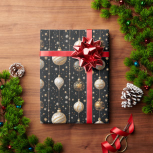 Papier Cadeau or ornementaux en or blanc et noir flocons de nei