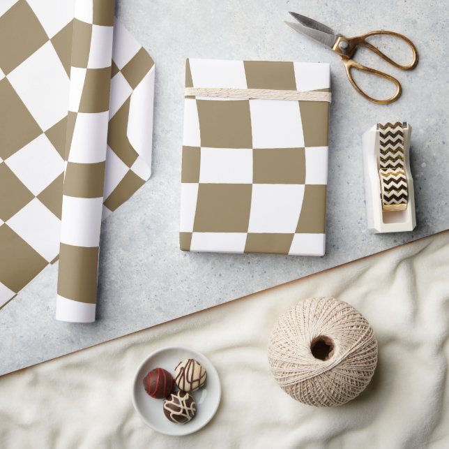 Papier Cadeau Or psychédélique rétro ondulé à damiers Motif (Artisanat)