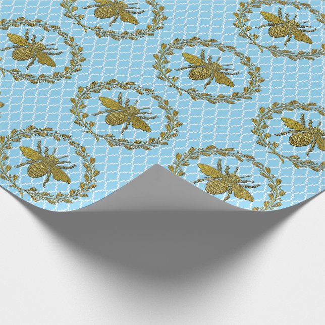 Papier Cadeau Or Romantique Abeille et Couronne (Coin)