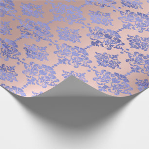 Papier Cadeau Or rose d'indigo bleu de cobalt de damassé royal