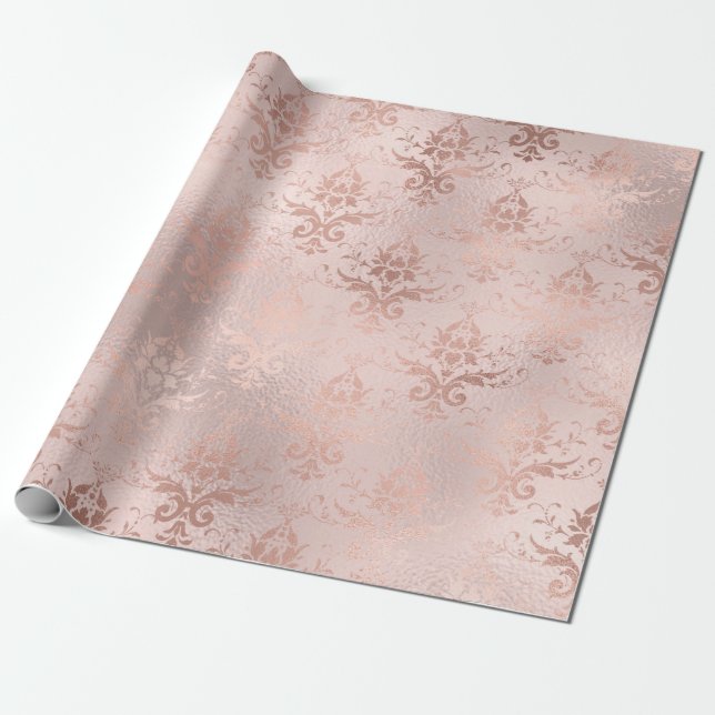 Papier Cadeau Or rose et damas rose saumon (Déroulé)