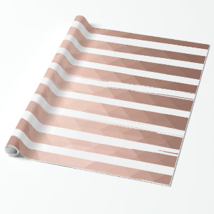 Papier Cadeau Or rose moderne bas poly blanc rayures chic fille