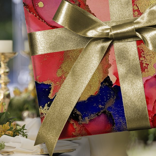 Papier Cadeau Or rouge Festif (Festive Red Blue Gold Wrapping Paper)