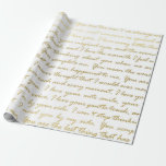 Papier Cadeau Or typographie de script moderne Or romantique Mar<br><div class="desc">Offrir un cadeau de mariage dans une typographie de script moderne faux or « Je t'aime » fait une présentation incroyable. Idéal pour les jeunes mariés,  les douches de mariée,  les douches de mariage,  les nouveaux foyers,  les douches de fiançailles,  et plus encore.</div>