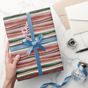 Papier Cadeau Or Vert Bourgogne Rouge Carmi Roux Rayures Anniver