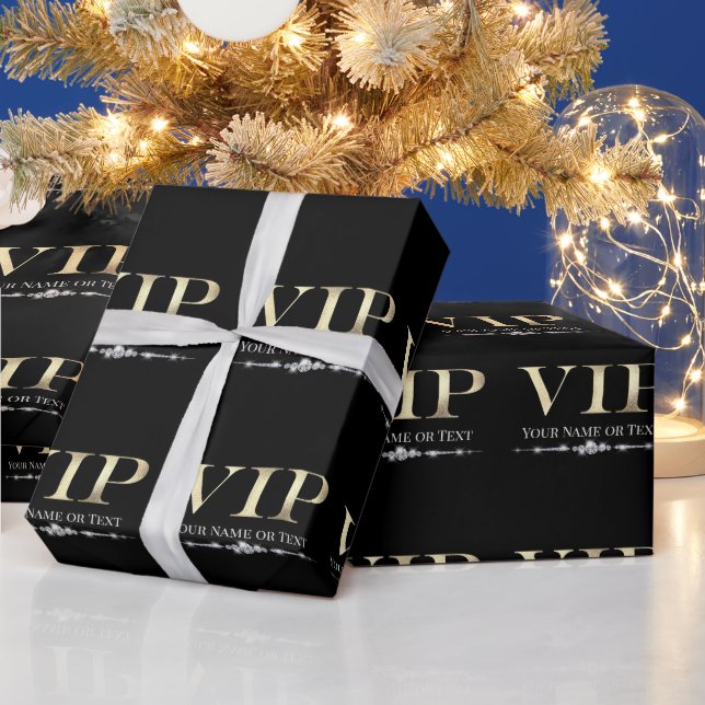 Papier Cadeau Or VIP Glamour sur Fond Noir (Vacances)