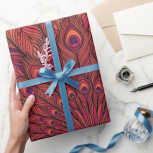 Papier cadeau orange abstrait Paon Coucher de sole