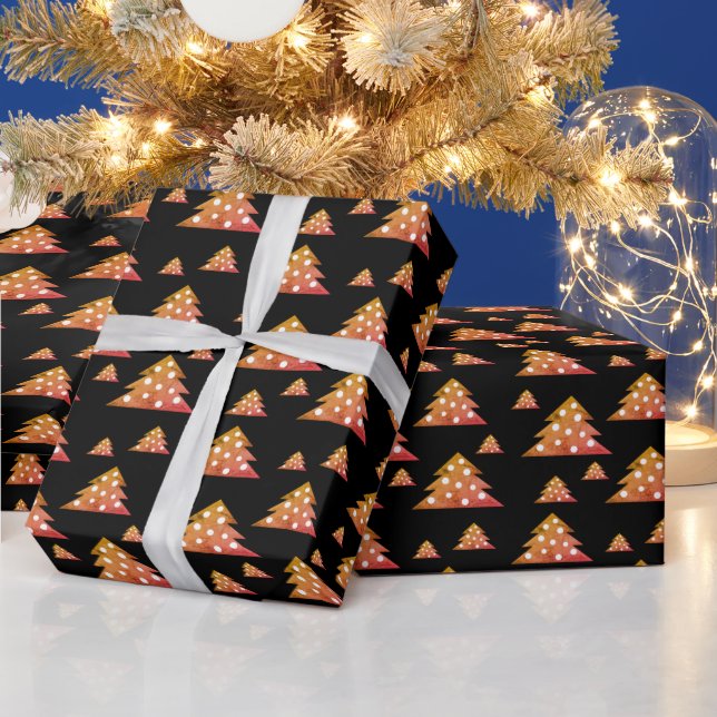 Papier Cadeau Orange Black Christmas Tree Motif de vacances (Vacances)