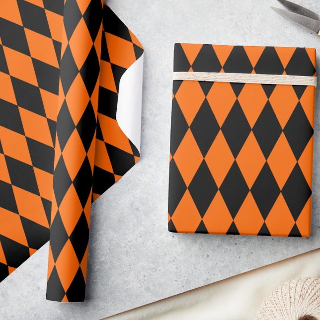 Papier Cadeau Orange Black Harlequin Diamonds Checkers Design  (Créateur téléchargé)