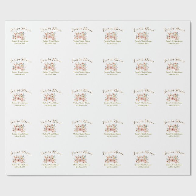 Papier Cadeau Orange boho amour en fleurs nom de baby shower rét (Plat)