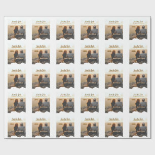 Papier Cadeau orange boho enregistrer la date moderne photo nom 