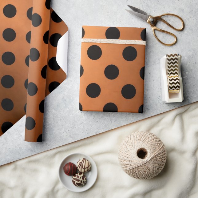 Papier Cadeau Orange Brûlé & Points Noirs (Artisanat)