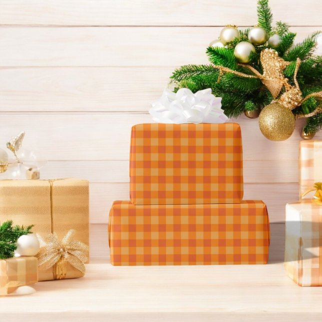 Papier Cadeau Orange Buffalo Plaid Holiday (Créateur téléchargé)