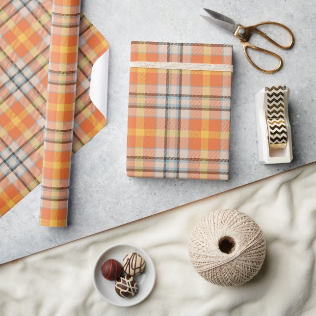 Papier Cadeau Orange Carreaux (Artisanat)