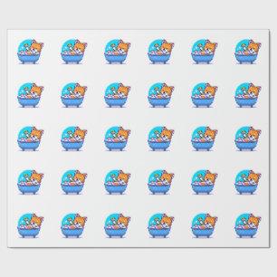 Papier Cadeau Orange chat prendre bain drôle mignon