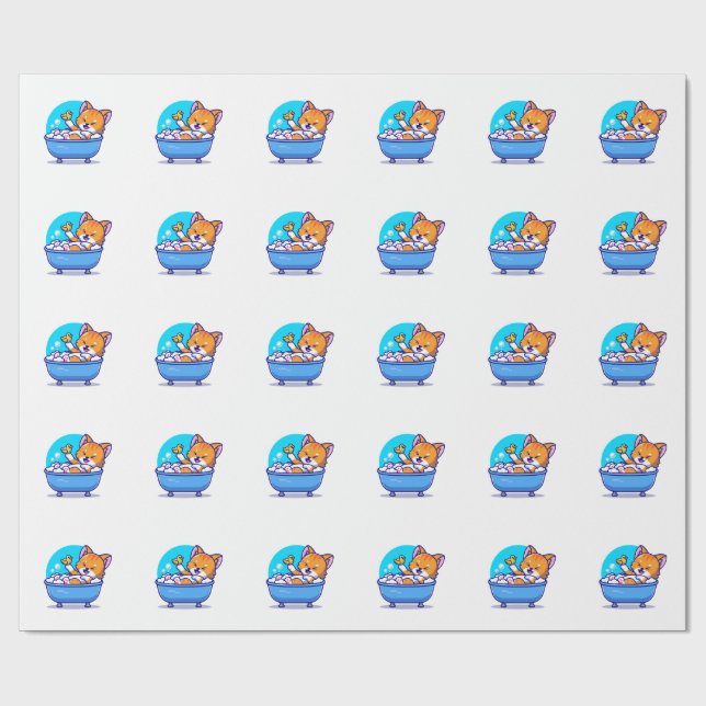 Papier Cadeau Orange chat prendre bain drôle mignon (Plat)
