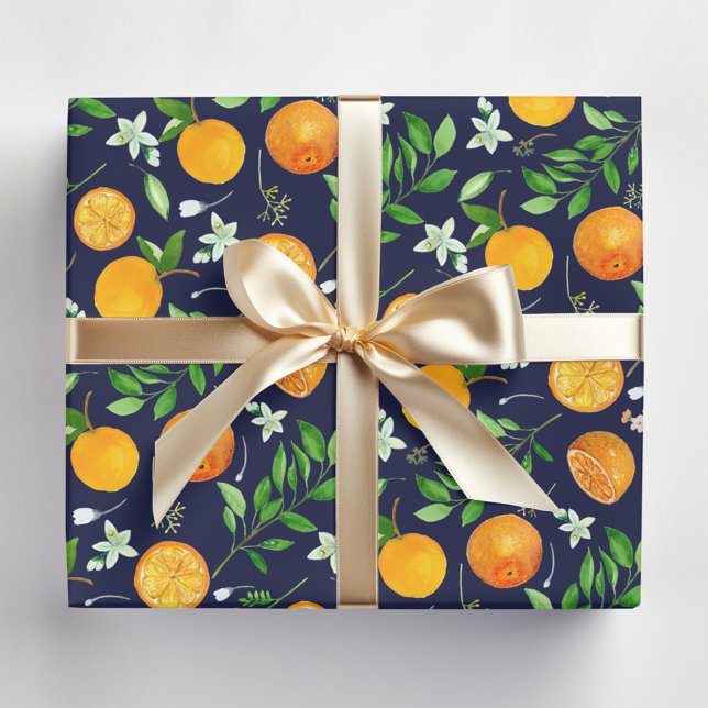 Papier Cadeau Orange Citrus été Floral Motif botanique (In situ)