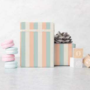 Papier Cadeau Orange clair / Vert sauge / Rayures jaunes