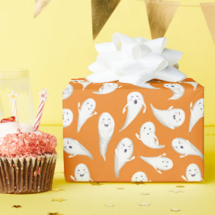Papier Cadeau Orange Cute Ghosts Halloween