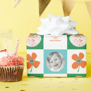 Papier Cadeau Orange Daisy Pop Flower Chic Anniversaire Photo Ca