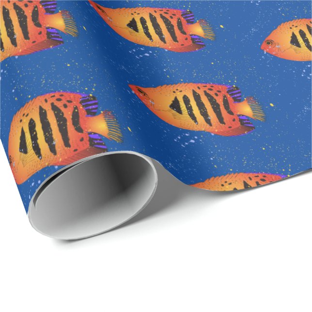 Papier Cadeau Orange Flame Angelfish Aquarium Reef Fish Motif (Coin rond)