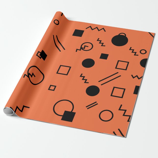 Papier Cadeau Orange, fun, trendy, geometric Memphis graphic (Déroulé)