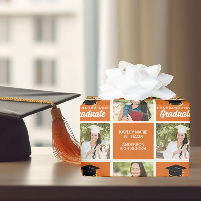 Papier Cadeau Orange Graduate Photo Personnalisée (Créateur téléchargé)