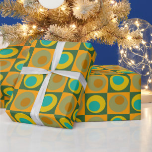 Papier Cadeau Orange Jaune VertMotif Géométrique à Points Carrés